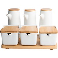 Chinese ceramic wine pot square seasoning salt cans set