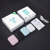 new arrival i16 in ear tws 5.0 bluetooth earphone handsfree wireless earbuds with charging box