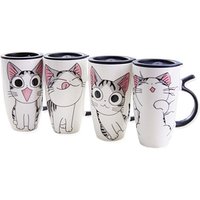 Cute Cat Style Ceramic Mugs with Lid & Spoon Cartoon Creative Moring Mug Milk Coffee Tea Unique Porcelain Mugs 600ml