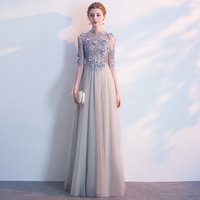 Elegant Chiffon Line Party Dress Beaded Flower Appliqué