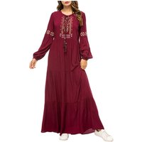 Embroidered Long Sleeve Maxi Abaya Dress
