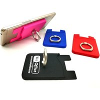 Custom Logo Silicone Smart Cell Phone Card Holder Wallet Sticky With Metal Ring Stands