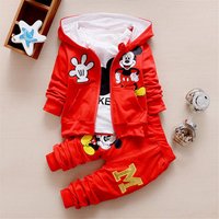 3 Piece Autumn Winter Cotton Hooded Outfit Mouse Motif