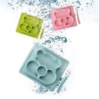Eco-friendly 100% Food Grade Safe Bear Shape Tableware Silicone Baby Suction Placemat Plate With Spoon