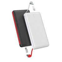 2019 best seller Ultra thin portable mini mobile power banks 10000mah with built-in cable power bank fast charge battery charger