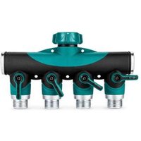 Metal 4-way garden hose splitter for outdoor