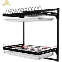 2 Tier Wall Mounted Metal Dish Drying Rack Tray