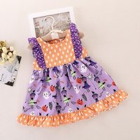 Boutique Children's Halloween Purple Dress Little Kids Ruffle Cotton Printing Fairy Dresses