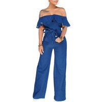 81203-MX70 jeans women 2018 denim off shoulder falbala jumpsuit