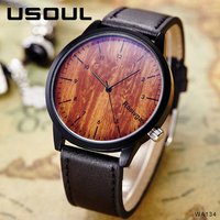 OEM Unique Grain Big Dial PU Leather Strap Logo Custom Time Wristwatches Lovers Couple Wholesale Luxury Mechanical Wood Watch