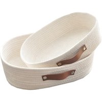 Organic Woven Cotton Rope Basket Sundries Toys Storage Hand Made Basket with Pu handle