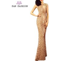 Hot sale party sleeveless fish cut long ball gown women sequin dress evening