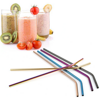Reusable Food Grade Stainless Steel Gold Metal Straws, rainbow/black/gold/rose gold/blue color straws