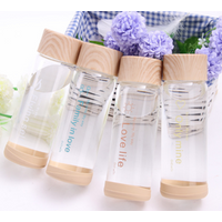 Borosilicate Glass Water Bottle Wooden Lid
