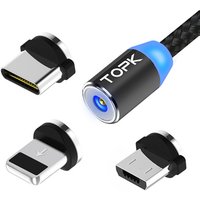 Free Shipping TOPK AM23 1M(3.3ft) LED 3 in 1 Magnetic USB Cable