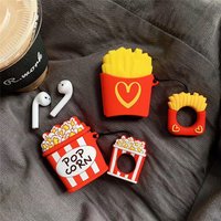 Wireless Bluetooth Headset Silicone Case Stereo French Fries Burger Rings Lanyard earphone case for Airpods