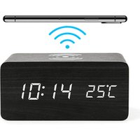 Multi-function Digital Wooden Wireless Charger Alarm Clock