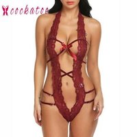Deep V Halter Sheer Lace Babydoll Lingerie