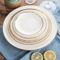 round golden rim ceramic tableware dinnerware kitchen dinner plate with golden line Western plate Circular disc