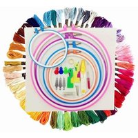ANJI 5 Pieces Embroidery Hoops with 50 Colors Skeins Embroidery Thread Floss Cross Stitch and Needles