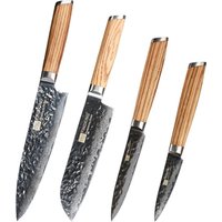 FINDKING zebra wooden handle damascus knives set 4 pcs 8inch chef 7 inch santoku 5inch utility 3inch fruit knife 67 layers