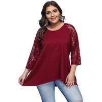 Wine Red Lace Round Collar Long Top