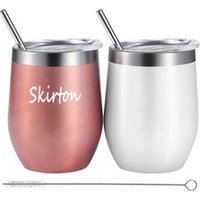 rose gold 12oz double wall insulated stainless steel travel wine tumbler with lid and straw BPA free