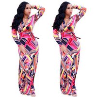 Colourful Print Long Sleeve Wrap Maxi Dress