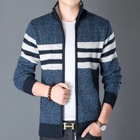 Autumn High Neck Striped Long Sleeve Zipper Jacket