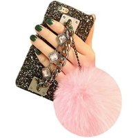 Fur Ball Ladies Mobile Cell Phone Cover Case With Diamonds For Iphone 6 7 8