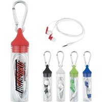 Cheap promotion colorful in-ear 1.2m wired 3.5mm plug earphone earbud with plastic box packing & silicone lid & carabiner