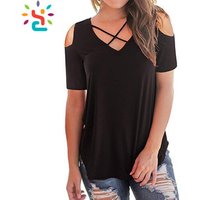 Cold Shoulder Short Sleeve V Neck T Shirt
