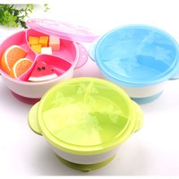 BPA Free kids baby toddler training feeding food snack divided plate bowl Dishes with silicone suction Cup Lid Spoon Tableware