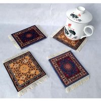 Set of 4 Rug Table Coasters Persian Design Fabric Carpet Drink Mats