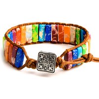 Bohemia Handmade Tube Natural Stone Beads Leather Wrap Chakra Bracelet