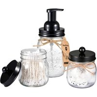 Mason Jar Bathroom Accessories Set - Includes 8oz 16oz clear glass Mason Jar Foaming Hand Soap Dispenser