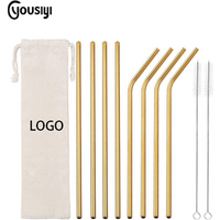 Reusable Stainless Steel Straw Set Cleaning Brush Pouch