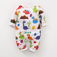 Spring new 100% cotton long sleeve round collar cute dinosaur printed baby climbing clothes, retail and wholesale.