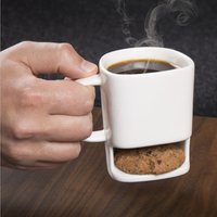 Ceramic Coffee Mug with Integrated Biscuit Pocket