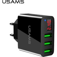USAMS 3 Port USB Phone Charger Fast Charging LED Display EU US Plug 2.4A Mobile Wall Charger for iPhone