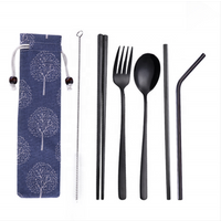W6 Reusable Cutlery Set Travel Utensils Set with Straws for Camping Office or School Lunch Stainless Steel Flatware Set