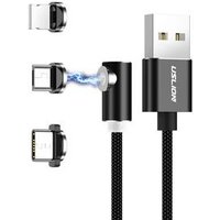 USLION 3 in 1 Elbow Magnetic Charger Cable 5V 2.1A 1M Mobile Phone USB Cable