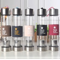 450ml BPA free wholesale custom logo cheap slim clear crystal sport motivational unbreakable glass water bottle with sleeve