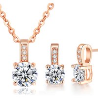 New Arrival Wedding Jewelry Set Silver / rose gold Color Cubic Zircon Necklace/Earring set