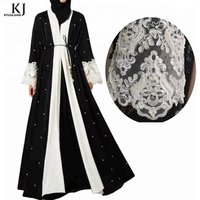 2019 Fashion pear with lace and batwing sleeve front open beading kimono muslim dress latest design women black new abaya