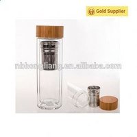 Double Wall Glass Water Bottle Tea Infuser & Bamboo Lid