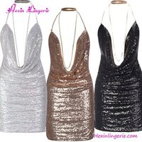 Deep V Neck Sequin Bodycon Club Dress