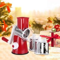 Efficient and Fast 3-Blades Manual Rotary Drum Grater Vegetable Mandoline Chopper Slicer with Strong-Hold Suction Cup