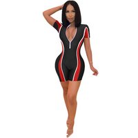 Women fitness playsuits short biker jumpsuit zipper fly patchwork bodysuit sports skinny outfits Y11737