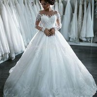 Plus Lace Wedding Dress Long Sleeves Tail